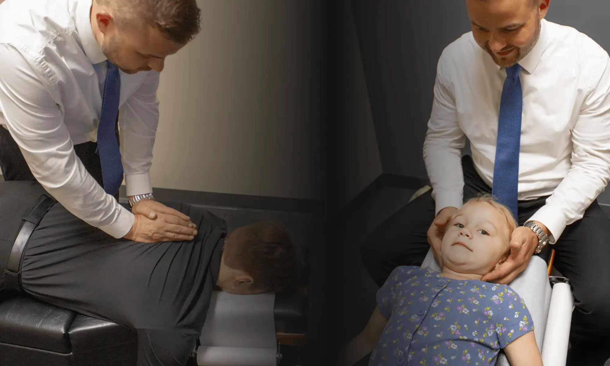 Dr. Andrew Krueger giving a gentle chiropractic adjustment to a child in Shoreview